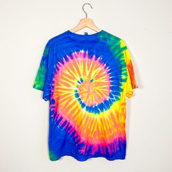 New Gildan Rainbow Tie-Dye Short Sleeve Tee-Shirt Crewneck T-Shirt Top Size XL - Picture 4 of 6